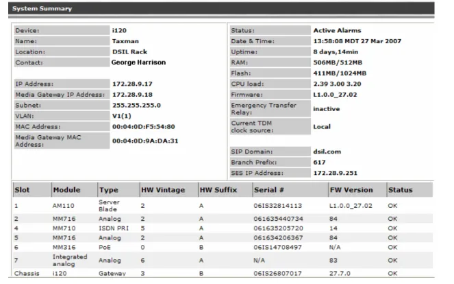 Figure 5: System Summary screen