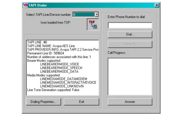 Figure 9: TAPI Dialer window