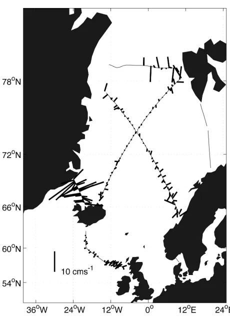 Figure 4.2:   Average tidal velocity (cm�s-1) over the duration of the hydrographic cast, applied as a barotropic correctionto the on station WT and BT LADCP profiles