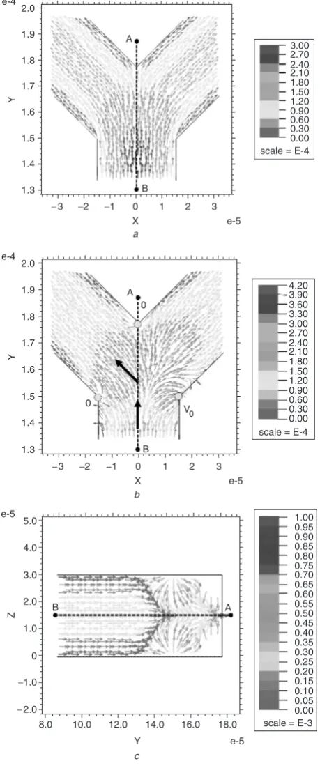 Fig. 3b. The electrodes not only push a particle down one or