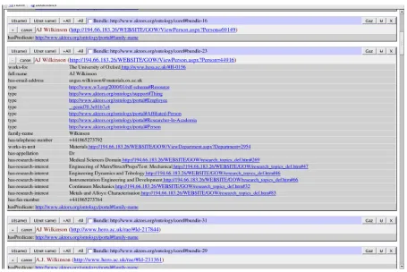 Figure 11. Screen shot of the manual interface, showing several bundles, one of which is displaying all available data
