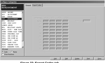 Figure 32: Export Codes tab 
