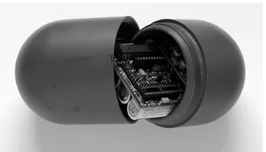Fig. 1.Battery-powered wireless microsensor deployed in the Briksdalsbreenglacier, Norway (actual length is 12 cm).