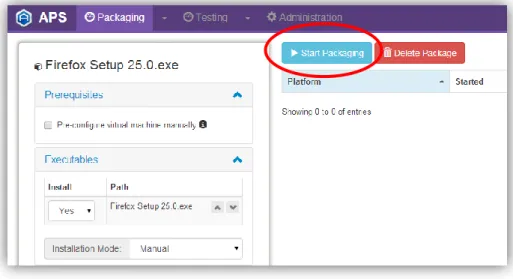 Figure 14 Package Page, packaging is not started 