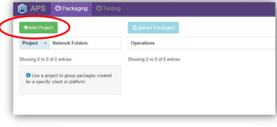 Figure 2 APS Dashboard, Add Project button 