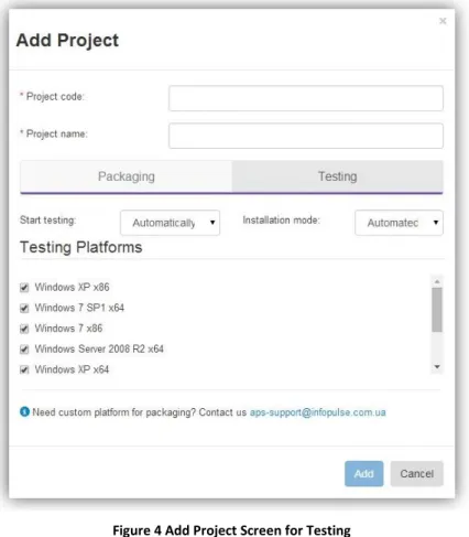 Figure 4 Add Project Screen for Testing 