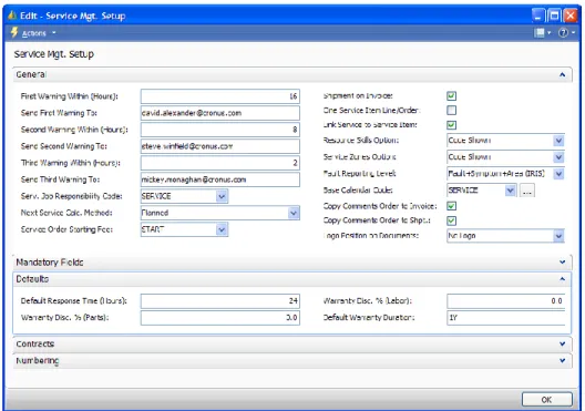 FIGURE 2.5 THE DEFAULTS FASTTAB IN THE SERVICE MGT. SETUP  WINDOW 
