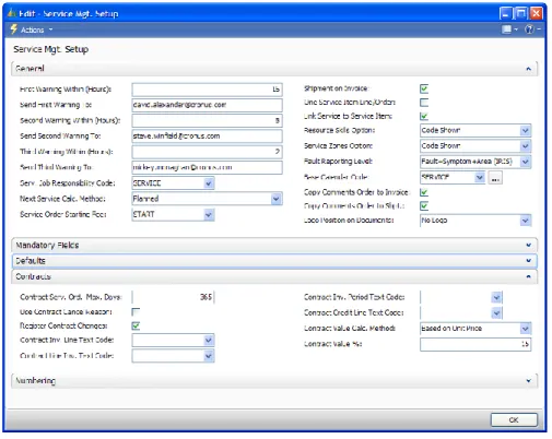 FIGURE 2.6 THE CONTRACTS FASTTAB IN THE SERVICE MGT. SETUP  WINDOW 