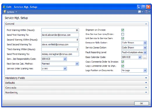 FIGURE 2.1 THE GENERAL FASTTAB IN THE SERVICE MGT. SETUP  WINDOW 