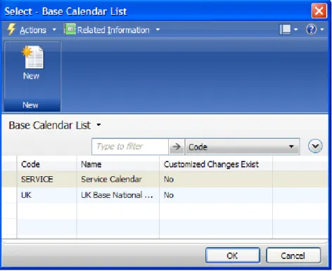 FIGURE 2.2 THE BASE CALENDAR LIST WINDOW 