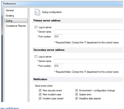 Figure 19: Syslog panel to configure system logs (default settings shown)
