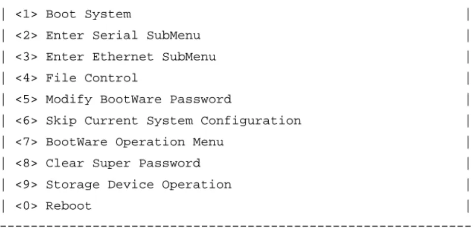 Table 6 Main menu 