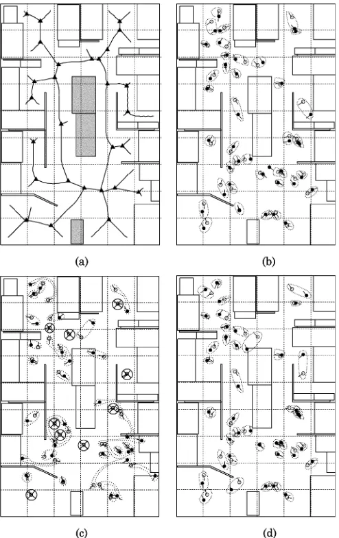 Fig. 9.Room map with reference sites. (b)–(d) Actual and estimated samplepositions under various localization conditions