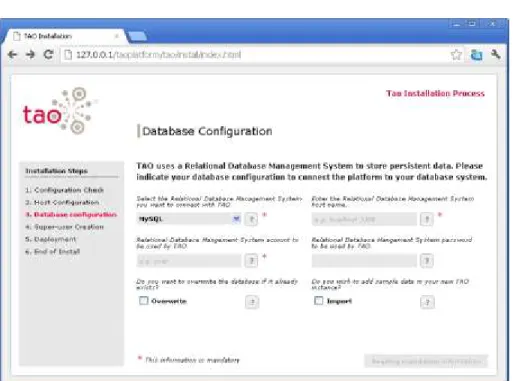 Figure h.  Database configuration page, main page  