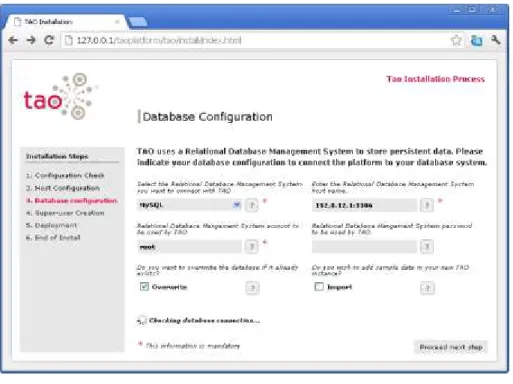 Figure j.  Database configuration page, checking database management  