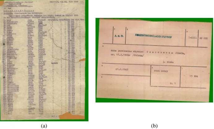 Fig. 3. The identified surrounding area (green) and the reconstructed paper areas (orange) for the documents in Fig 1