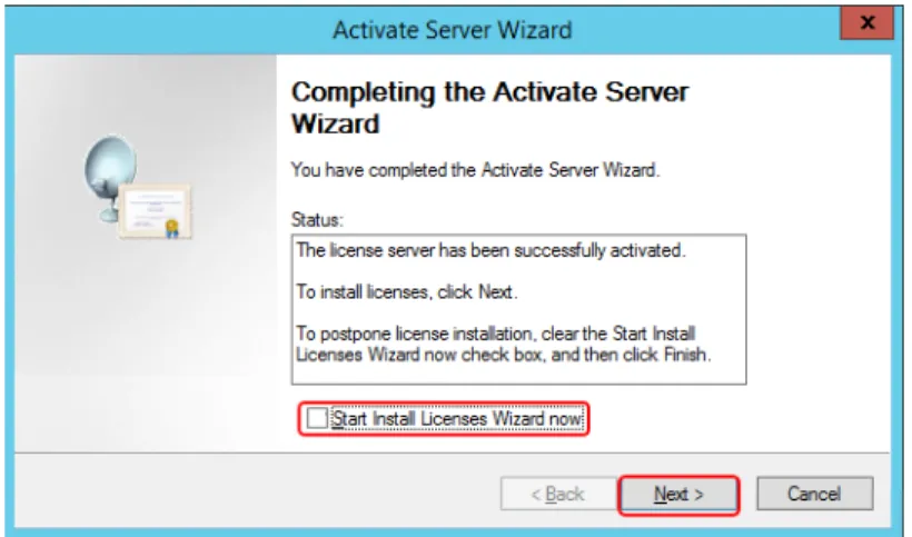 Figure 21. Completion of the activation of the RD licensing server
