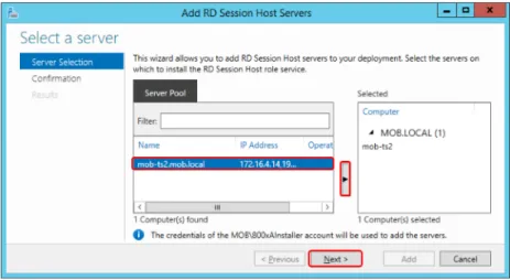 Figure 47. Selecting servers to become additional RD Session Host Servers