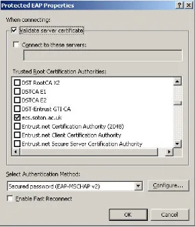 Figure 1: Server certificate screen on Windows XP configuration 