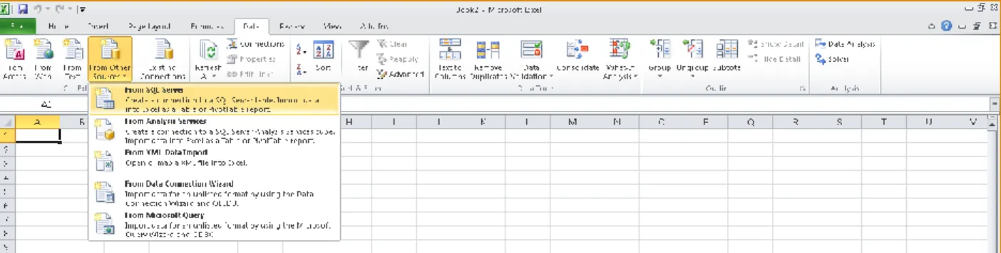 Figure 5: Connect Directly from Excel to the SQL Server Database 