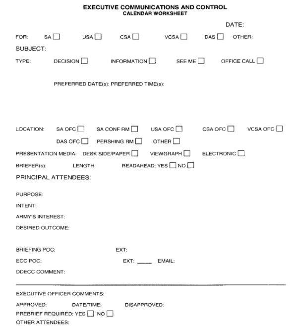 Figure 23. Sample format of an ECC Calendar Worksheet