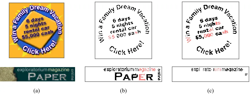 Figure 6-1 – (a) Original image. (b) Results obtained with split and merge method. (c) Results obtained with fuzzy segmentation method.