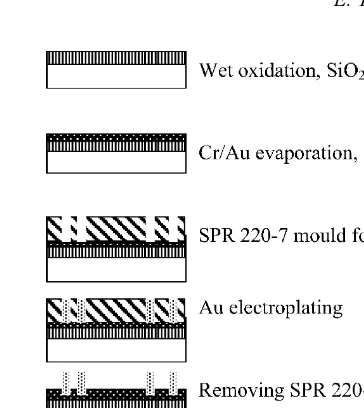 Fig. 7. Fabrication process ﬂow for the gold electroplating and evaporationtechniques.