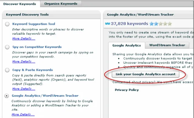 Figure 1: Mine your private, personalized Web data for keywords with WordStream.