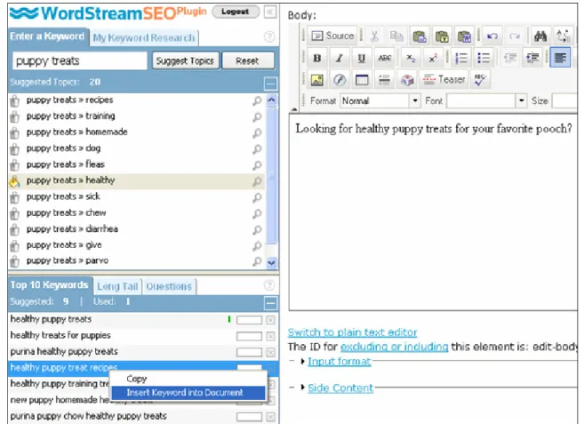 Figure 4: WordStream SEO for Firefox helps you write keyword-optimized content for your site.