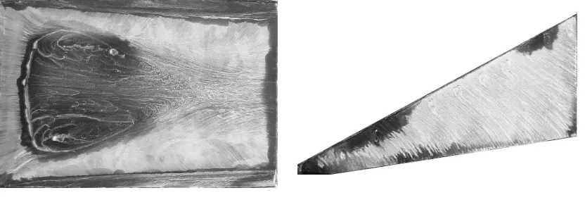 Figure 3: Oil flow visualisation at hr /d=0.0446 with ?=10°, freestream flow from left to right 