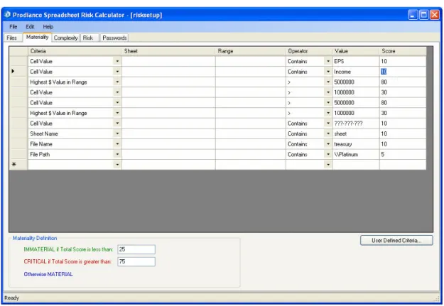 Figure 4: Spreadsheet Materiality Criteria 