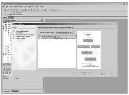 Figure 3: Selecting workﬂow that takes an Aﬀymetrix probe set ID as input. The user has selected apiece of data, which is an Aﬀymetrix Probe Set ID referring to candidate gene data in the Aﬀymetrixdatabase [2], and asked to ﬁnd a workﬂow that is capable of taking this data as input.