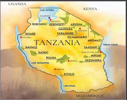 Figure 1: A map of Tanzania with Arusha Region as an area of study. 
