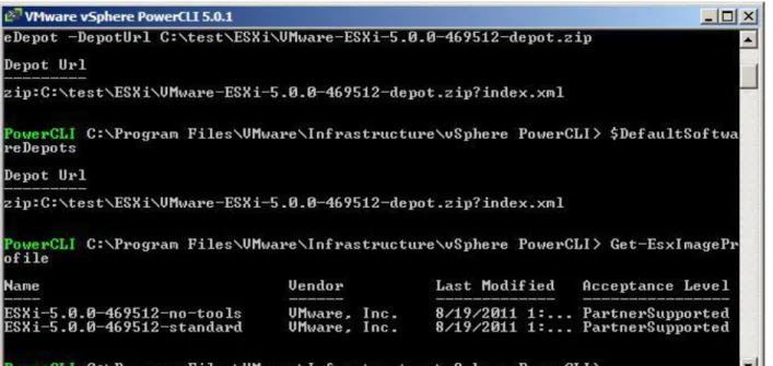 Figure 33. Show Image Profiles  6.  Type the command $profs=Get-EsxImageProfile 