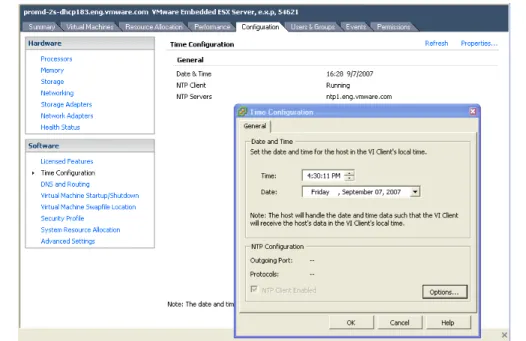 Figure 2: Configuring NTP using the VI Client