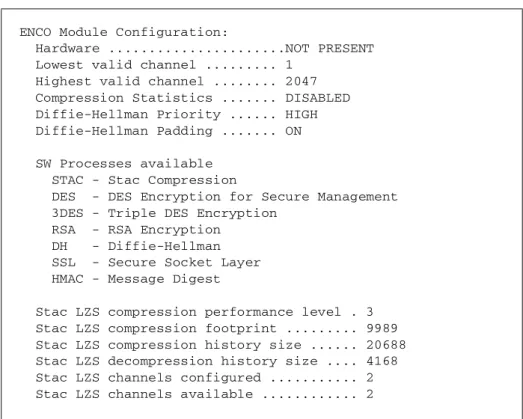 Figure 25-5: Example output from the show enco command for a router without an  encryption card installed.