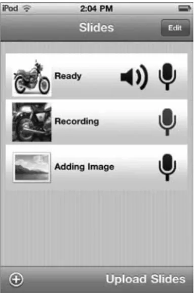 Figure 1. Adding images and audio captions to a slideshow using the mobile app