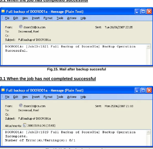 Fig. 16. Mail after backup Incomplete   4. putting Alert in Debug 