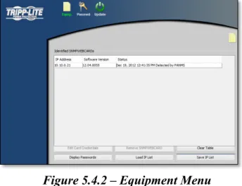 Figure 5.4.1 – Updating a Card  Equipment Menu 