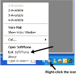 Figure 2: SoftPhone Control Menu in System Tray 