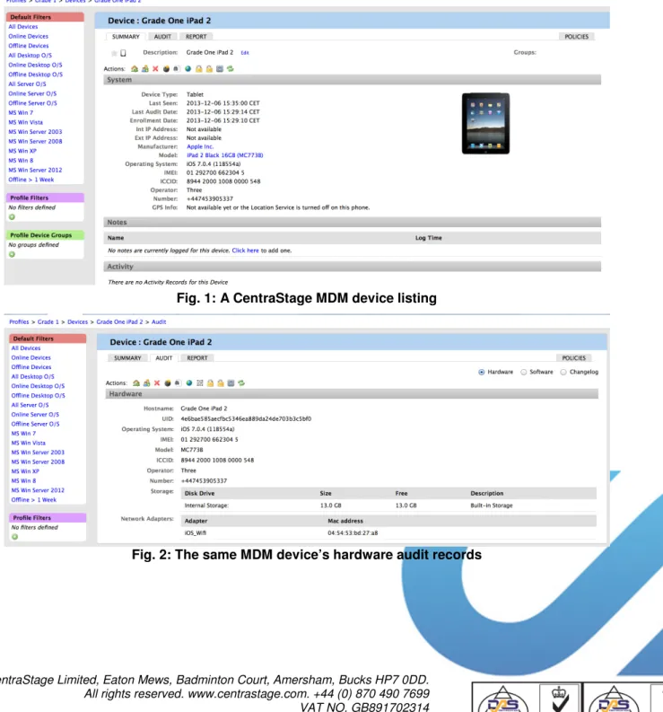 Fig. 1: A CentraStage MDM device listing