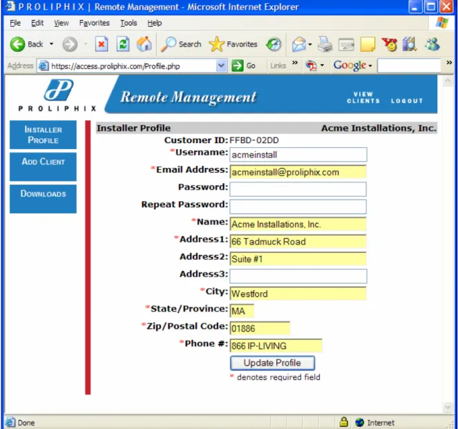 Figure 5 – Installer Profile Page  5.4. 
