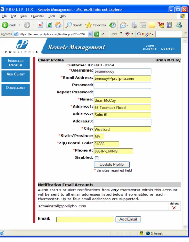 Figure 8 – Edit Client Profile Page