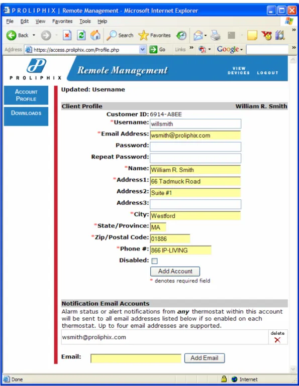 Figure 5 – Account Profile Page 