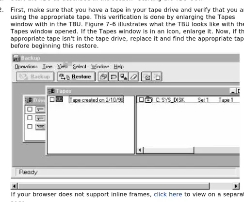 Figure 7-6 Backup window with Tapes window displayed  