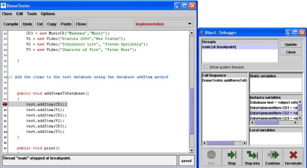Figure 2: The BlueJ DebuggerFigure 2: The BlueJ Debugger