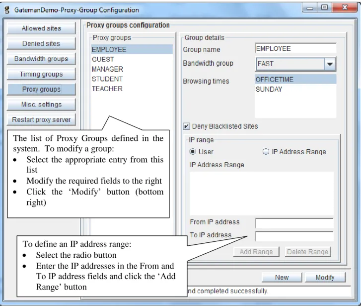 Fig: The Proxy Group Configuration Screen 
