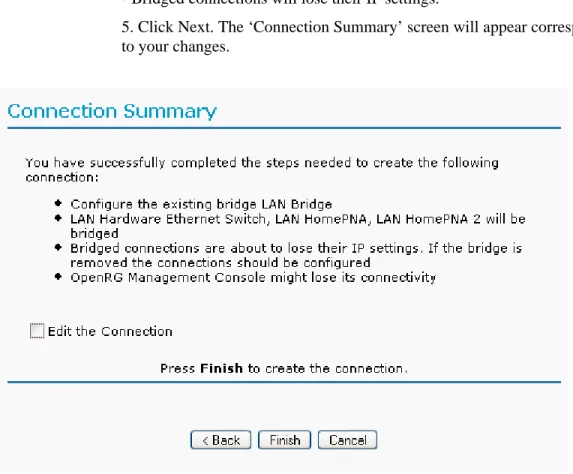 Figure 13: Connection Summary - Configure Existing Bridge