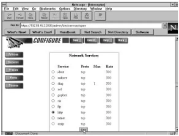 Figure 10.8 Using the Technologic Interceptor ®rewall con®guration screen to edit HTTP network services