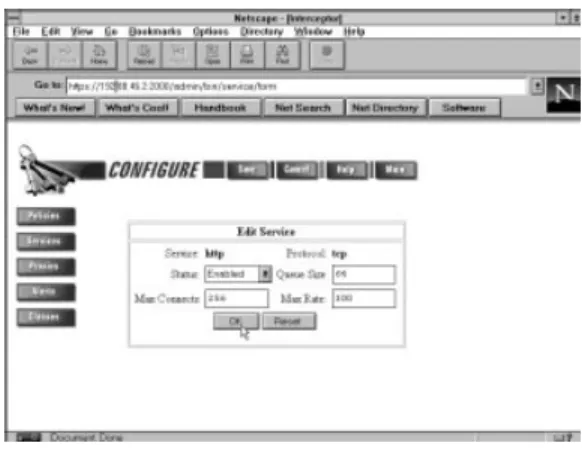 Figure 10.9 Using the Technologic Interceptor ®rewall Edit service con®guration display to set a series of rules to govern access to HTTP